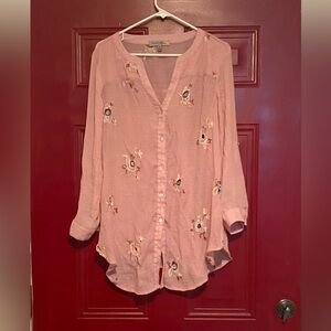 Light Pink Embroidered Button-Down Shirt